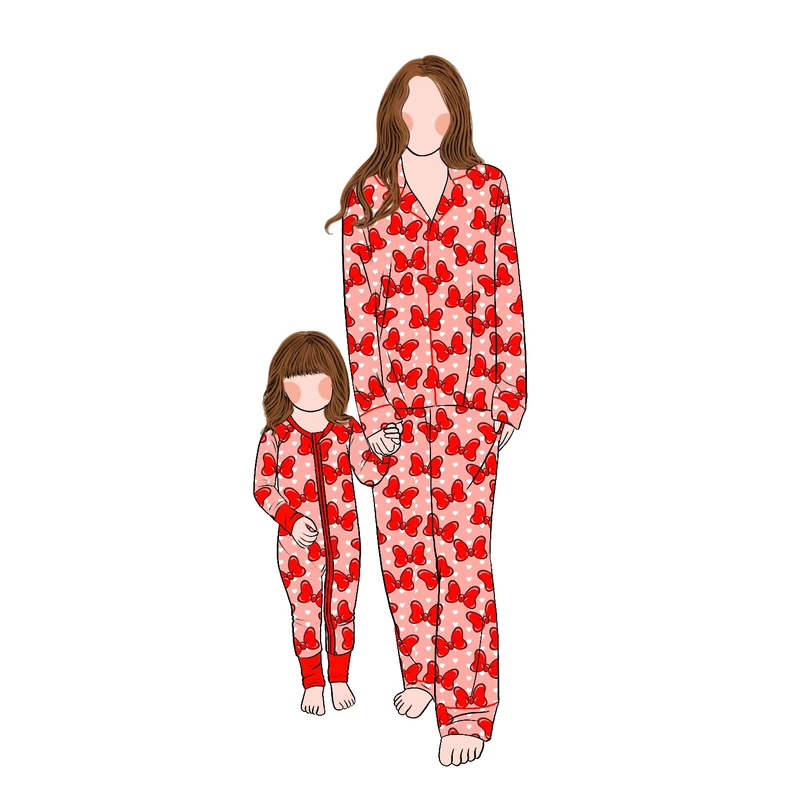 CHINEE New Style Bamboo Custom Designs Long Sleeve Mom and Me Family Matching Pajamas Parent-Child Clothing Baby Romper