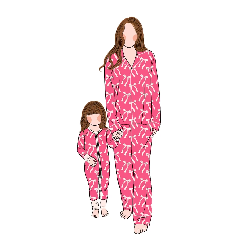 CHINEE New Style Bamboo Custom Designs Long Sleeve Mom and Me Family Matching Pajamas Parent Child Clothing Baby Romper