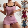 CHINEE New Summer Elastic Women's Satin Sleepwear Shorts with Lace Edge Strap Front Logo Cross Border Design Comfortable Home Clothes