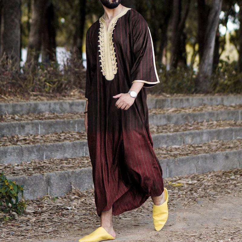 CHINEE New Summer Men's Clothing Robes Printed Loose V neck Short Sleeved Men's Robes