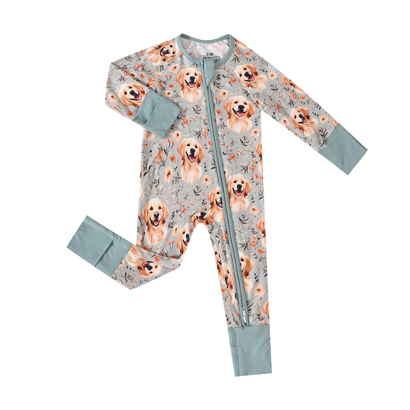 CHINEE New Trend Toddler Bamboo Pajamas Soft Breathable Cartoon Kids Long Sleeve Zipper Footie Sleep Romper