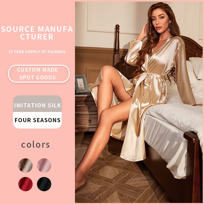 CHINEE New Women's Satin Robe Breathable and Comfortable Silky Pajamas for Summer and Spring
