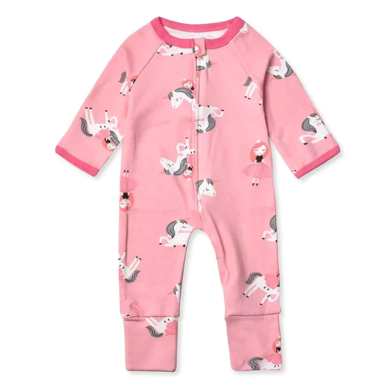 CHINEE Newborn Cartoon Print Long Sleeve Infant Girls Boys Sleepwear Zipper Romper Pajama Sets Baby