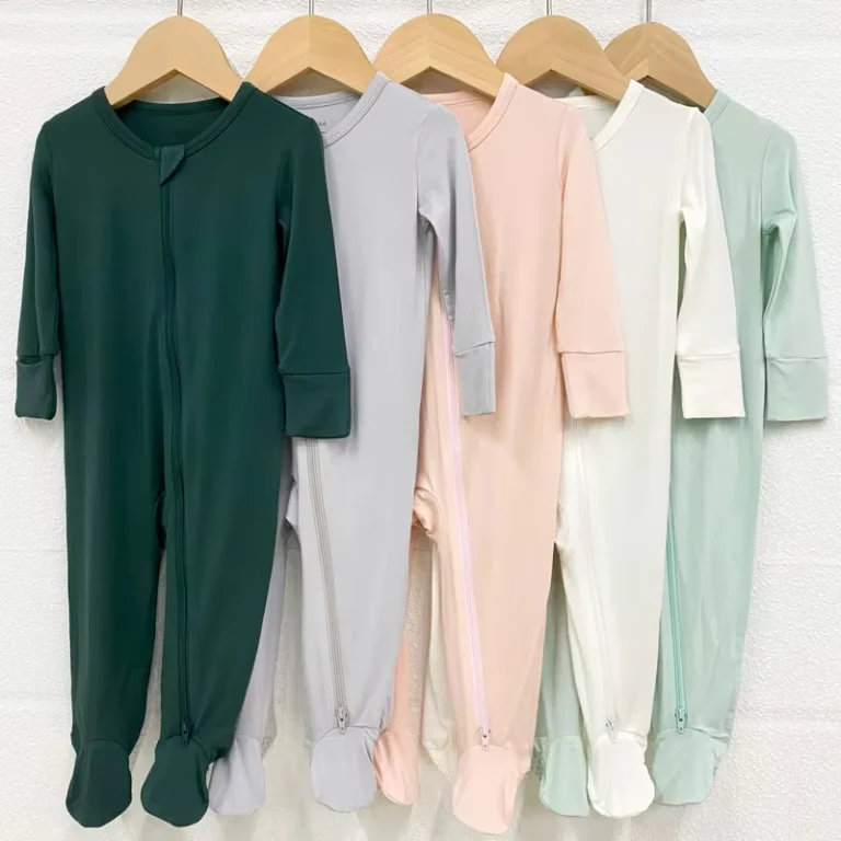 CHINEE-Newborn-Infant-Unisex-Woven-Bamboo-Viscose-Zipper-Closure-Spring-Onesie-Rompers-Pajamas-for-Baby-Boys-Girls