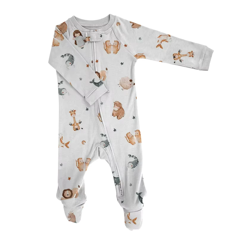 CHINEE Newborn Organic Cotton Romper Baby Zipper Long Sleeve Onesie Set OEM Custom Baby Clothes Print Color Infant Footed Romper