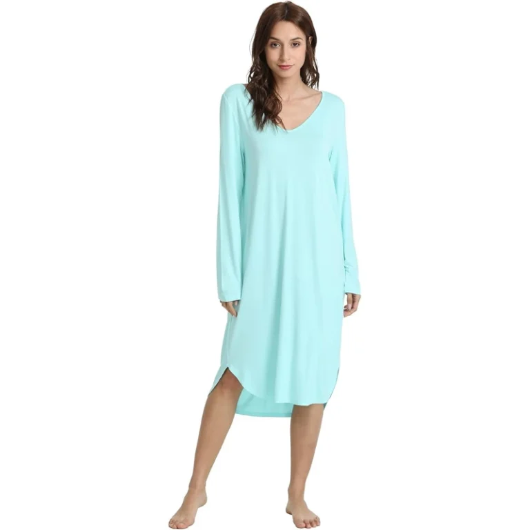 CHINEE-Night-Dress-For-Women-Sexy-Womens-Long-Sleeve-V-Neck-Nightgown-Soft-Bamboo-Viscose-Sleepshirt-Casual-Sleepwear-Lounge-Dress