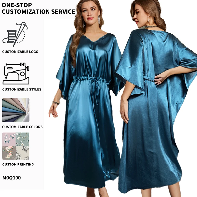 CHINEE Night Sleepwear Women Elegant Silk Satin Casual Home Bedroom Night Dress