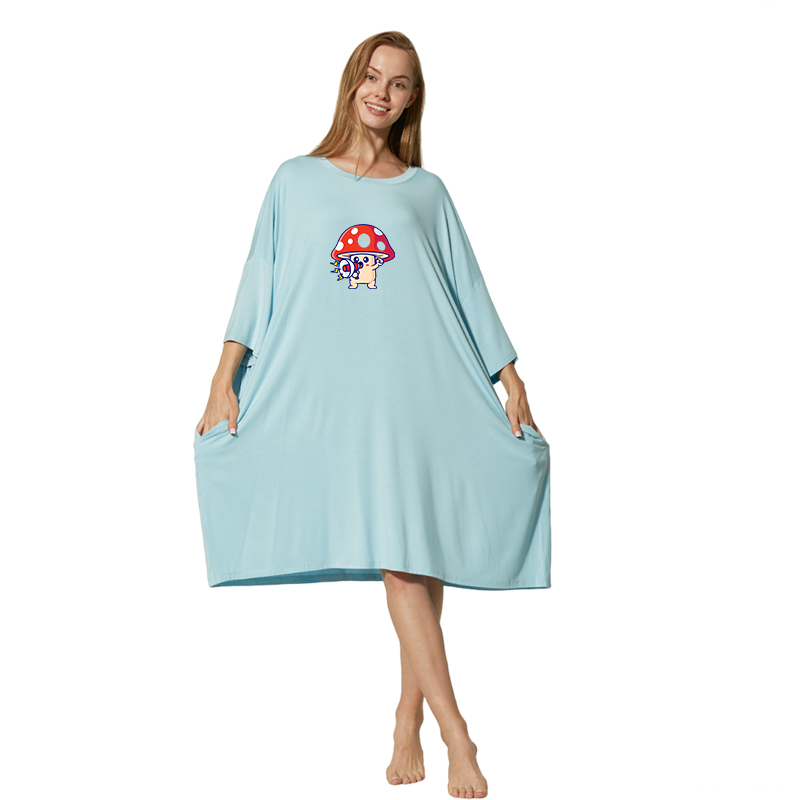 CHINEE Nightgown Summer Oversize T Shirt Custom Color Print Bamboo Pajamas Cooling Super Soft Night Dress Women Sleep Tee with Pocket