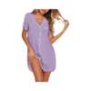 CHINEE Nightgowns for Women Bamboo Viscose Sleep Shirts Button Down Night Shirt Short Sleeve Boyfriend Pajama Dress