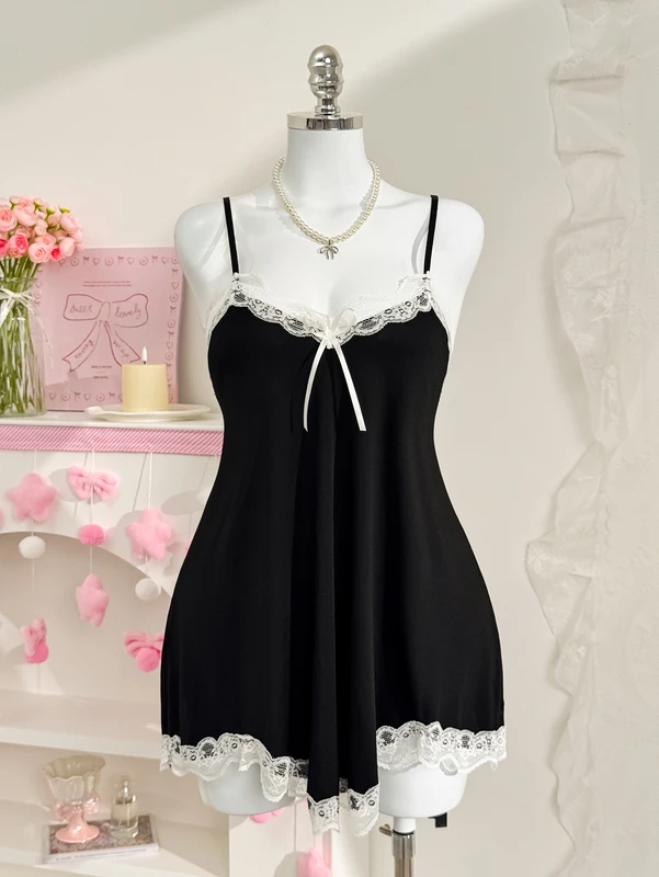 CHINEE Nightgowns for Women Sexy Lace Sleepwear V Neck Short Night Gowns Sleeveless Chemise Nighty