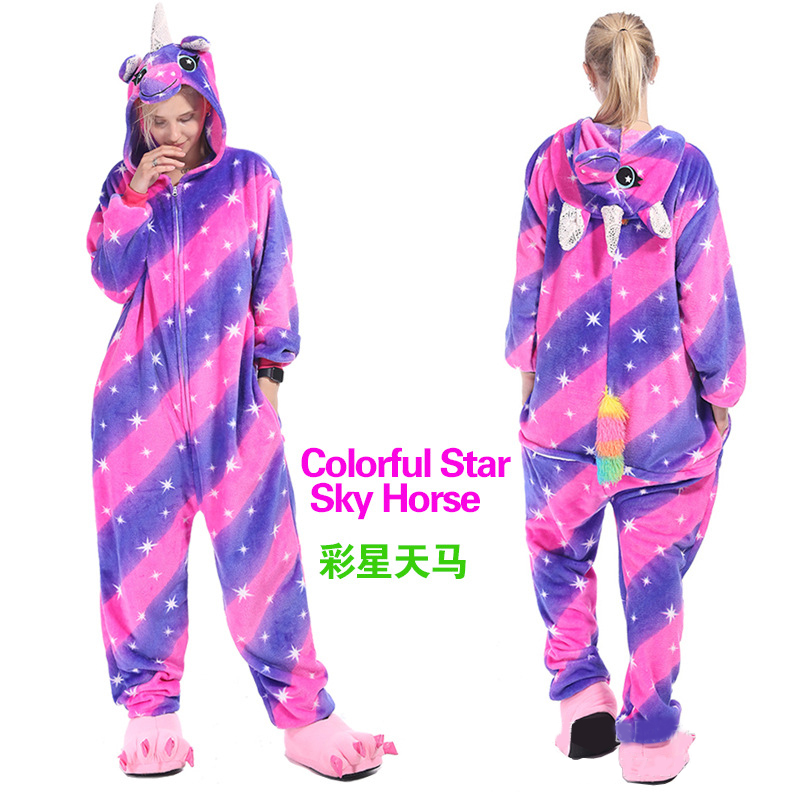 CHINEE Nightwear Pajama Adult Bodysuit 20 Animal Cartoon Pattern Hooded Flannel Fleece Women Sleepwear Rompers
