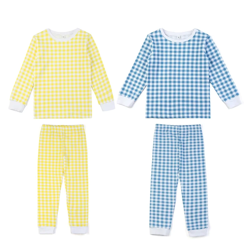 CHINEE No MOQ Easter Cotton Knit Gingham Pajamas for Kids Pjs Embroidery Unisex Baby Boy and Girls Pyjama