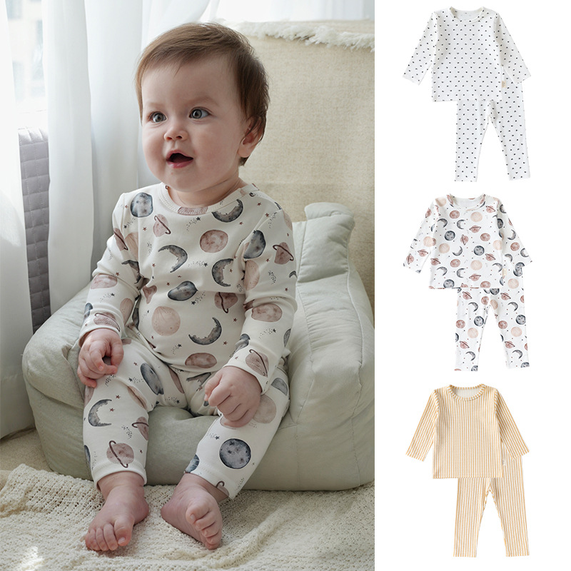 CHINEE Nordic Print Toddler Pajamas Set Unisex Cotton Stretch Slim Fit Long Sleeve Top & Pants Lounge Wear (1 4 Years)