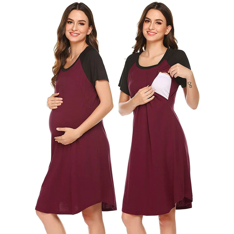 CHINEE Nursing Nightgown Labor and Delivery Gown Hospital Breastfeeding Dress for Women Short Sleeve Maternity Sleepwear