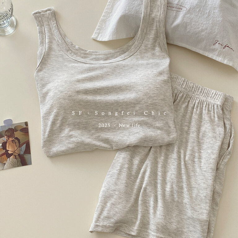 CHINEE-O-Neck-Camisole-Tank-Top-Two-piece-Pajama-Set-Solid-Womens-Shorts-Sleepwear
