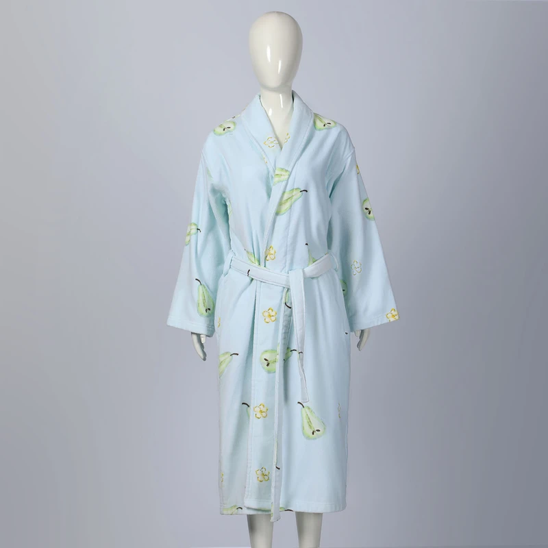 CHINEE ODM 100% Cotton Fruit Print Breathable Winter Bathrobe Shawl Collar Drawstring Soft Hotel Spa Robe With Custom Logo XS