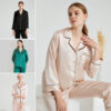CHINEE ODM OEM Custom Basic Regular Satin Green Silk Pajamas Set 2 Piece Women's Silk Luxury Ladies Pajamas Women Sleepwear Sets