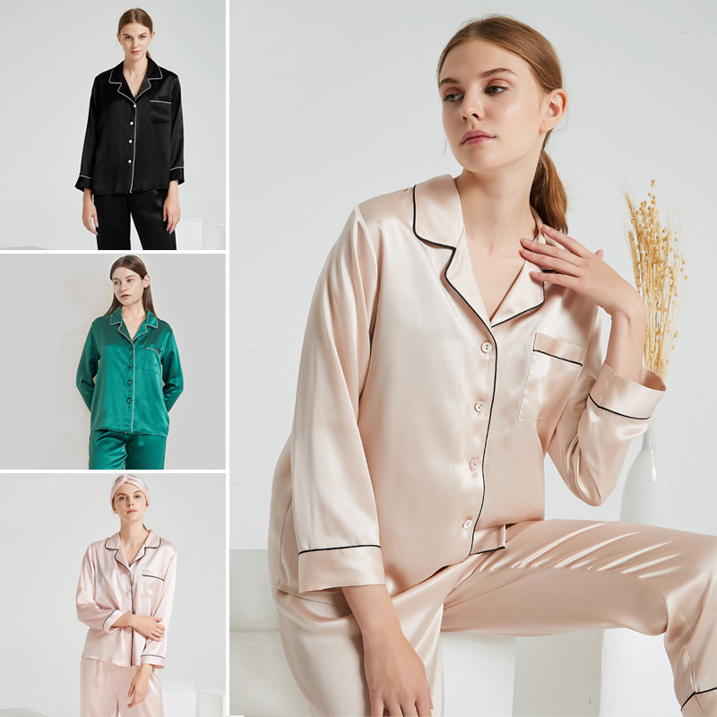 CHINEE ODM OEM Custom Basic Regular Satin Green Silk Pajamas Set 2 Piece Women's Silk Luxury Ladies Pajamas Women Sleepwear Sets