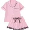 CHINEE ODM Summer Collection Soft Comfort Nylon Pullover Pajama Sets With Bow Embellished Short Sleeve Shorts Women