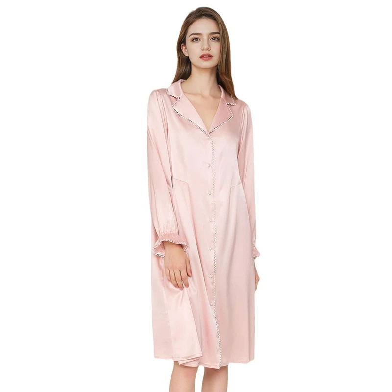 CHINEE ODM Women's Elegant 19 mm 100% Mulberry Silk Night Shirt Gown Comfortable Super Soft Woman Sleep Shirt Pajamas for Women