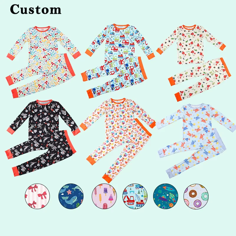 CHINEE OEKO Manufacturer Support Custom Logo Patterns Two Piece Sleepwear Baby Kids Pajamas Set Baby Pajamas