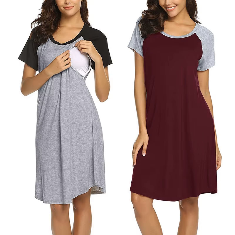 CHINEE OEM Bamboo Maternity Dresses Pregnant Women Dress Nursing Dress Breastfeeding Nightshirt Sleepwear Pregnancy Pajamas