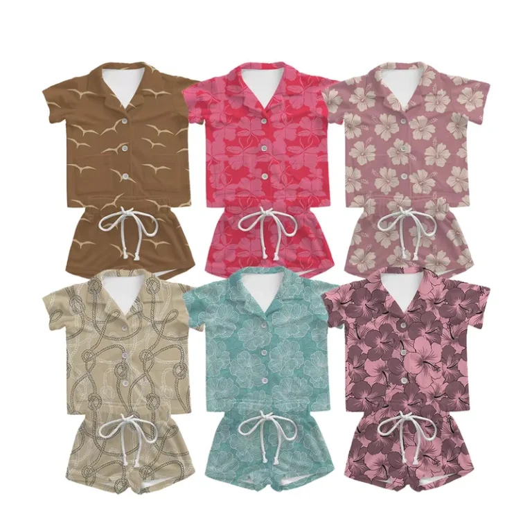 CHINEE-OEM-Custom-Hawaii-Style-Baby-Kids-Short-Sleeve-Pajamas-Sets-Floral-Printed-Children-Sleepwear-Girls-Clothing-Sets