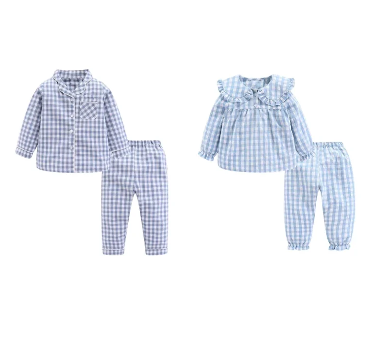 CHINEE-OEM-Custom-Kids-Pajama-Sets-Baby-Boys-Designer-Pajamas-Two-Piece-Gingham-Luxury-Pajama-Sets-Boutique-Ruffle-Sleepwear