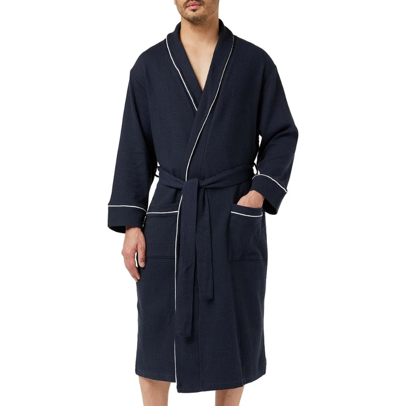 CHINEE OEM High Quality New Arrival Men's Flannel Long Sleeve Bathrobe with Pockets Soft Breathable Durable 340g Casual Sleepwear
