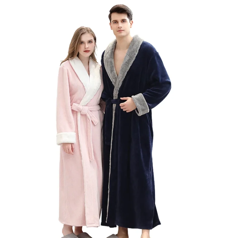 CHINEE-OEM-Home-Bathrobes-Flannel-Robes-Couple-Robes-Thermal-Fleece-Nightgowns-Bathrobe-Womens-Shawl-Collar-Plush-Longline-Robe