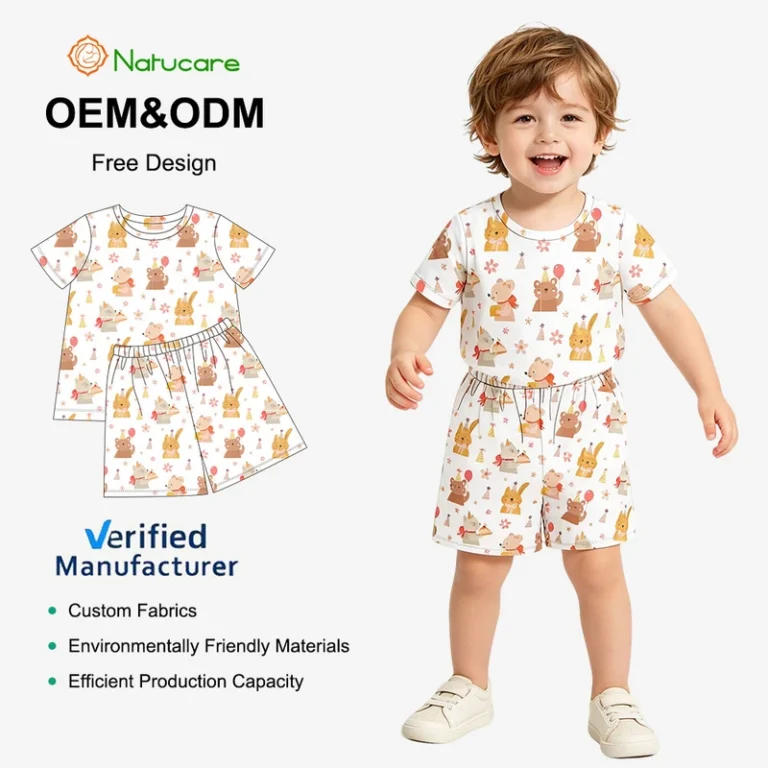 CHINEE-OEM-ODM-Custom-Party-Animal-Print-Kids-Pajamas-Set-Soft-Bamboo-Short-Sleeve-Toddler-Sleepwear-for-Baby-Boys