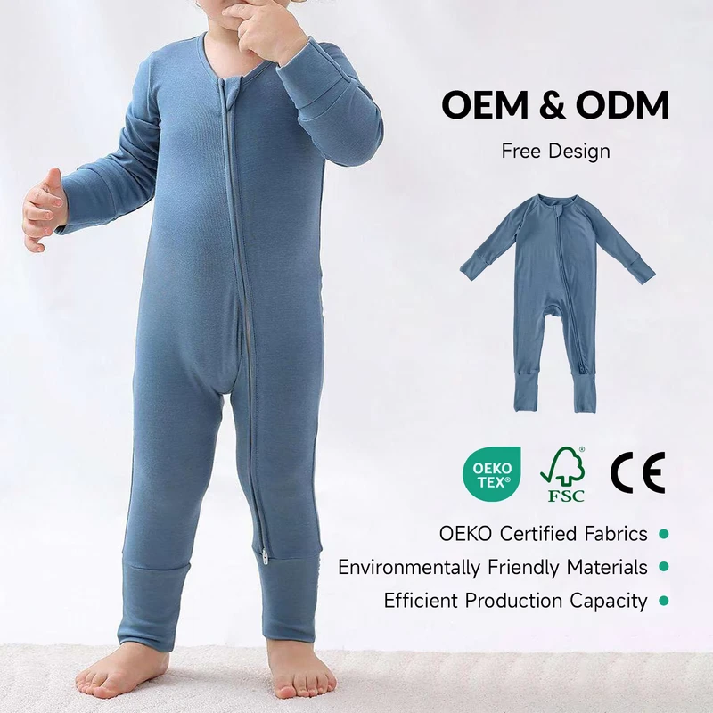 CHINEE OEM ODM Spring Newborn Baby Bamboo Fiber Clothes Toddler Boy Natural Plain Solid Color YKK Zipper Sleeper Baby Girl Pajamas
