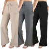 CHINEE OEM ODM Womens High Wide Leg Loose Fit Pajama Pants Pockets Comfy Casual Yoga Lounge Sweatpants Pure Black Grey Khaki