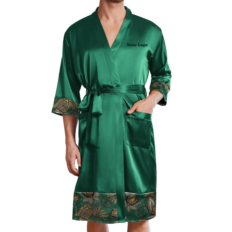 CHINEE OEM Service 100% Silk Satin Long Sleeve Sleeping Robes Solid Color Unisex Breathable Quick Dry 220g Machine Washable New Men