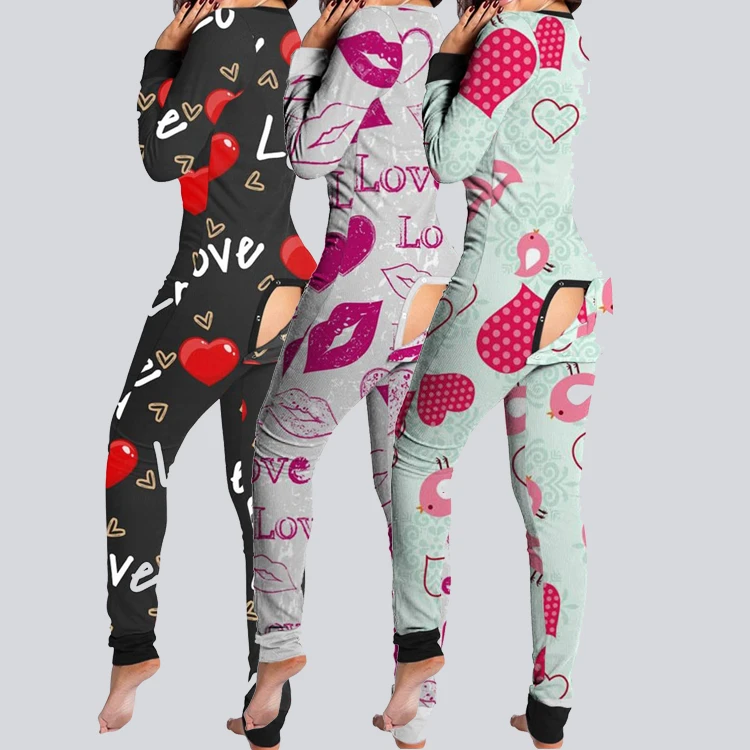 CHINEE One Piece Printed Open Crotch Pajamas for Women Adult Open Crotch Pajamas Onesie Adult
