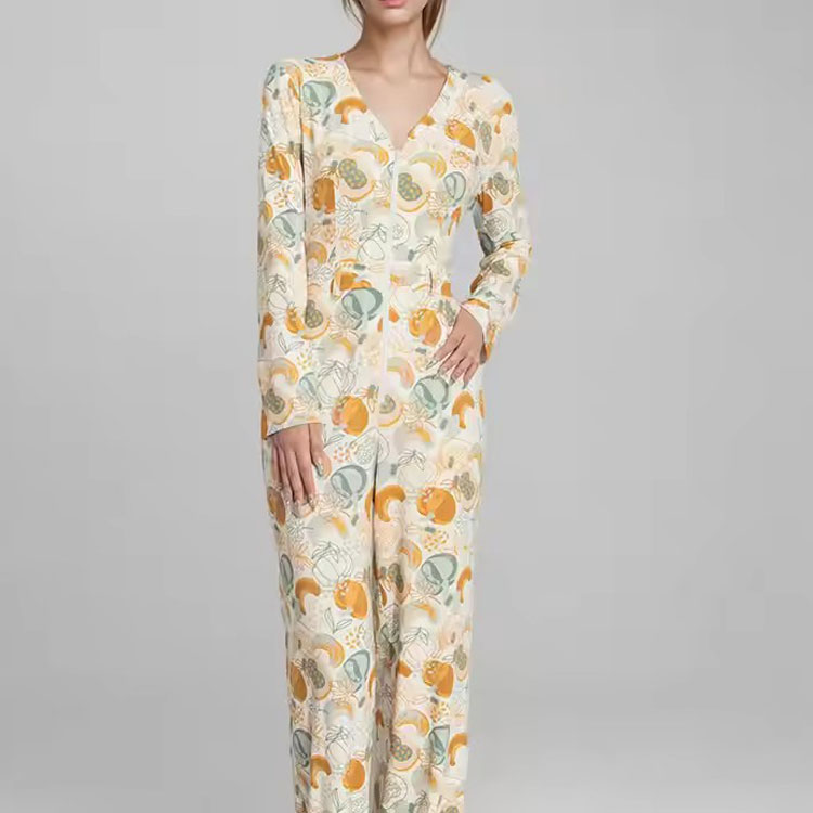 CHINEE One piece Custom Bamboo Cotton Adult Pajamas Sleeper Rompers Ladies Nightwear Loungewear Set for Women