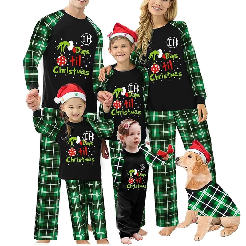 CHINEE Online Retailer Family Matching Christmas Pajamas Sets Cute Xmas Alphabet Pattern Plaid Printed Sleepwear Outfits