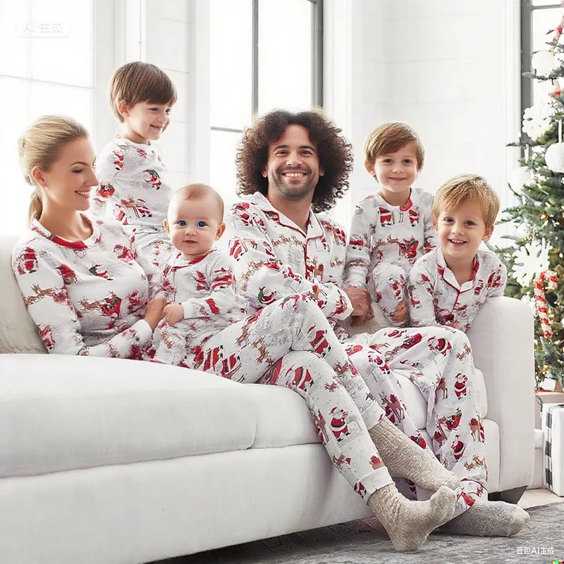CHINEE Organic Bamboo Casual Toddler Christmas Pyjamas Sustainable Baby Pajamas Friendly Family Matching Outfits Two Piece Sleepers