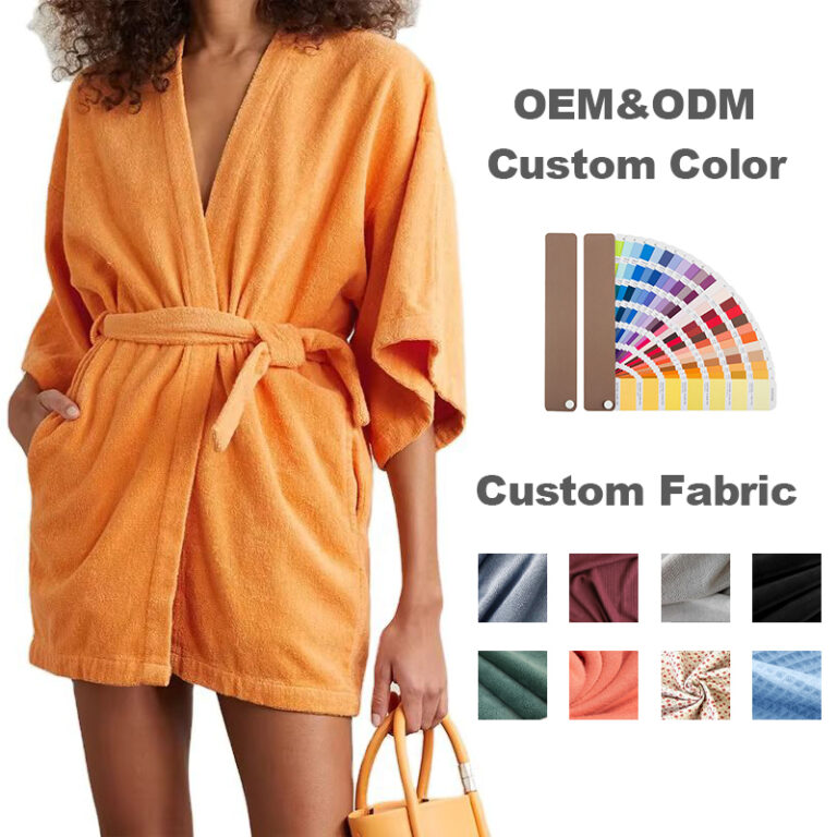 CHINEE Organic Bamboo Cotton Blend Terry Robe Bamboo Kimono Robe Eco Cloth Robe Dressing Gown Short Sleeve Terry Cotton Bath Towel