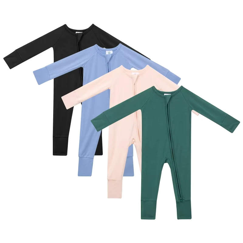 CHINEE Organic Bamboo Long Sleeve Cuff Foot Cuff Two Way Zipper Soft Baby Toddler Bamboo Pajamas Baby Bamboo Sleeper Sleepsuit