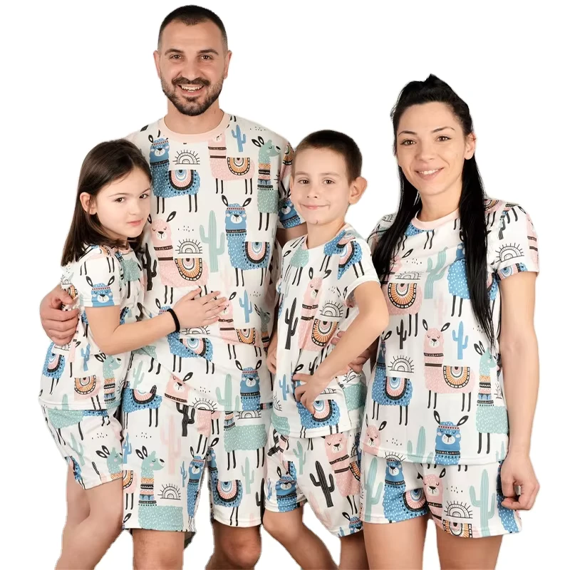 CHINEE Organic Cotton Family Matching Pajama Eco Friendly Short Sleeve Family Matching Outfits Sustainable Summer Family Pajamas