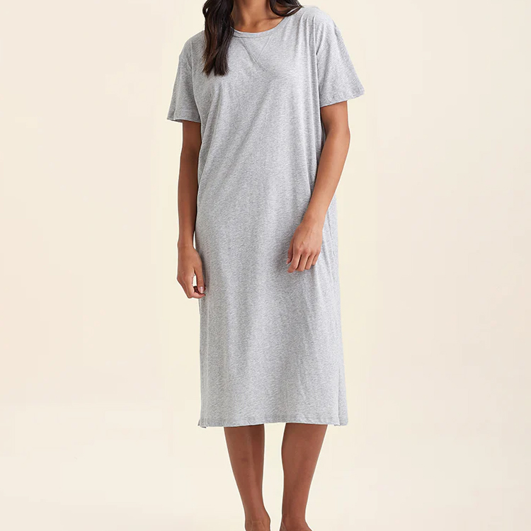 CHINEE Organic Cotton Knit Nightgown Short Sleeve Lounge Dress Custom Jersey Women's Nightdress Night Suit for Women Clothes