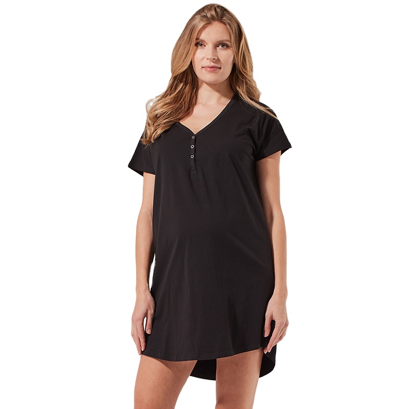 CHINEE Organic Cotton Maternity Nightgown Short Sleeve Dress Maternity Pajamas Sustainable Pregnant Nightdress Maternity Clothes