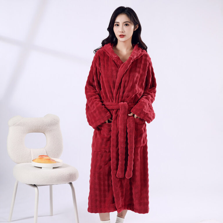 CHINEE Oversized Coral Fleece Women's Pajamas for Adults Home Use with Absorbent Drawstring Thickened Sleep Robe