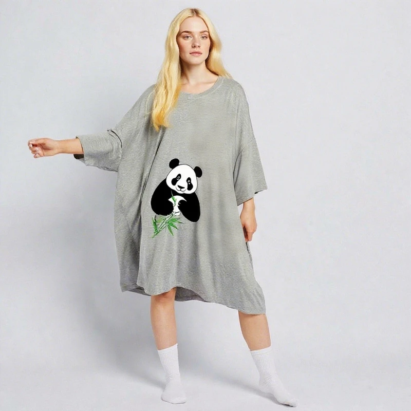 CHINEE Oversized Women's Summer Sleepwear Custom Printed Cooling Short Nightgown Lyocell Family Sleep T-shirt One Size