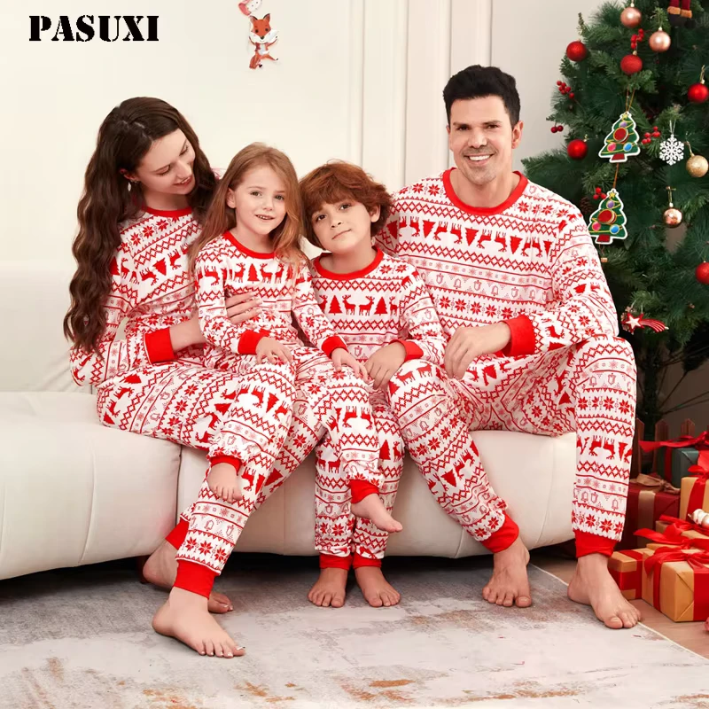 CHINEE PASUXI Party Pajama Adult and Kids Striped Christmas Pyjamas Printed Family Matching Pajamas Sets