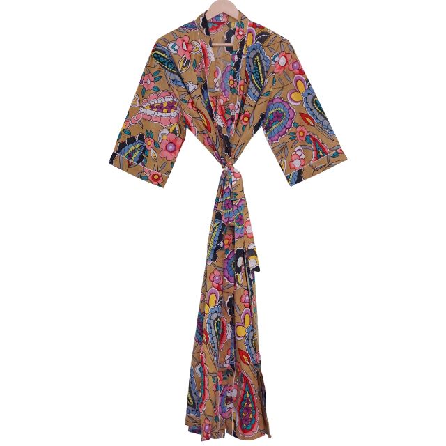 CHINEE Paisley Printed 100% Cotton Kimono Robe for Women Free Size Spring Autumn Summer Shower Dressing Gown Beach Cover Ups
