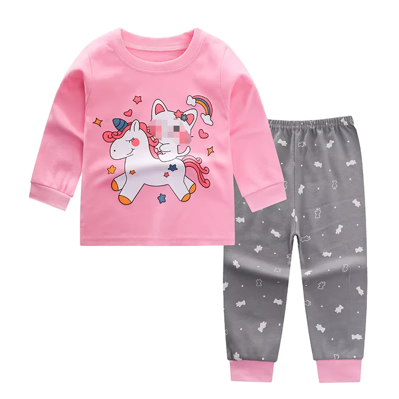 CHINEE Pajamas Kids Cotton Sleepwear Set Cartoon Pattern Children Boys Long Sleeve Pajama Soft Infant Baby Girl Pajamas