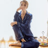 CHINEE Pajamas Sets for Women Sexy Silk Women Pajama Sets Sleepwear Long sleeve Set Female Ice Silk Pyjamas Home Clothing