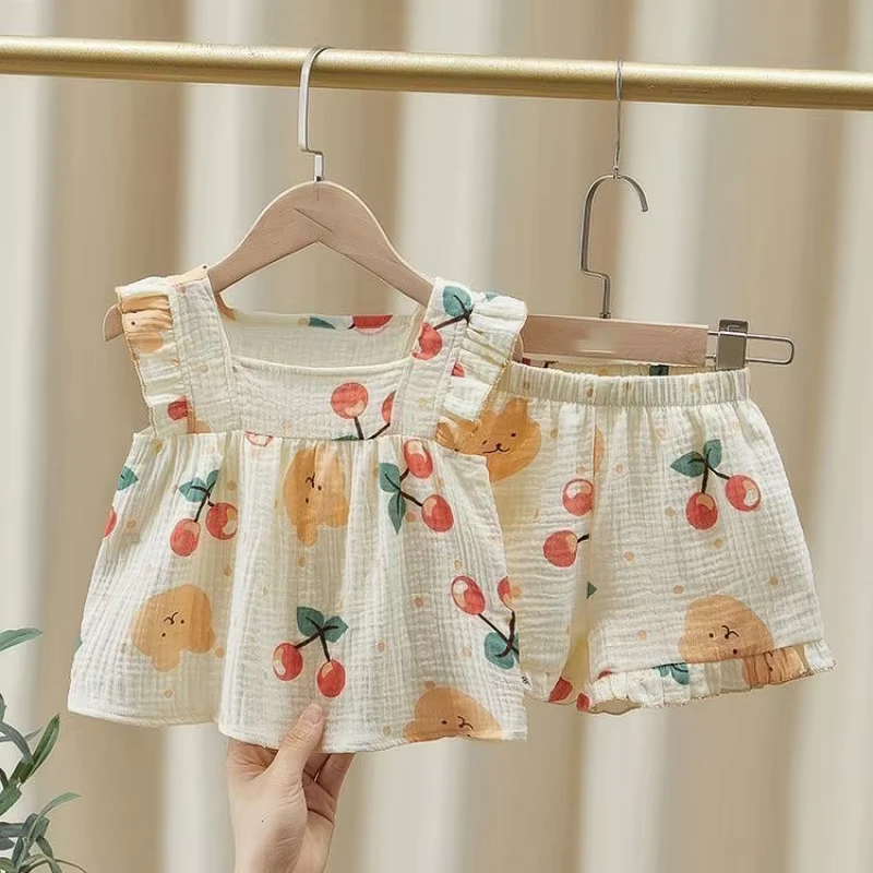 CHINEE Pajamas for Girls Children Summer Thin Vest Shorts Set Children Little Girl Baby Going Out Home Clothes Factory